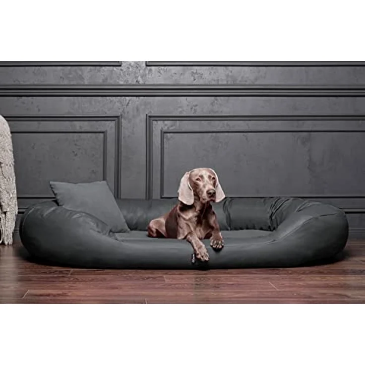 tierlando® Orthopädisches Hundebett Sammy | Kunstleder-Velours-Mix | Dicke Umrandung | L - XXXXL Hundesofa Grau Gr. XXL 140 cm – Bild 1