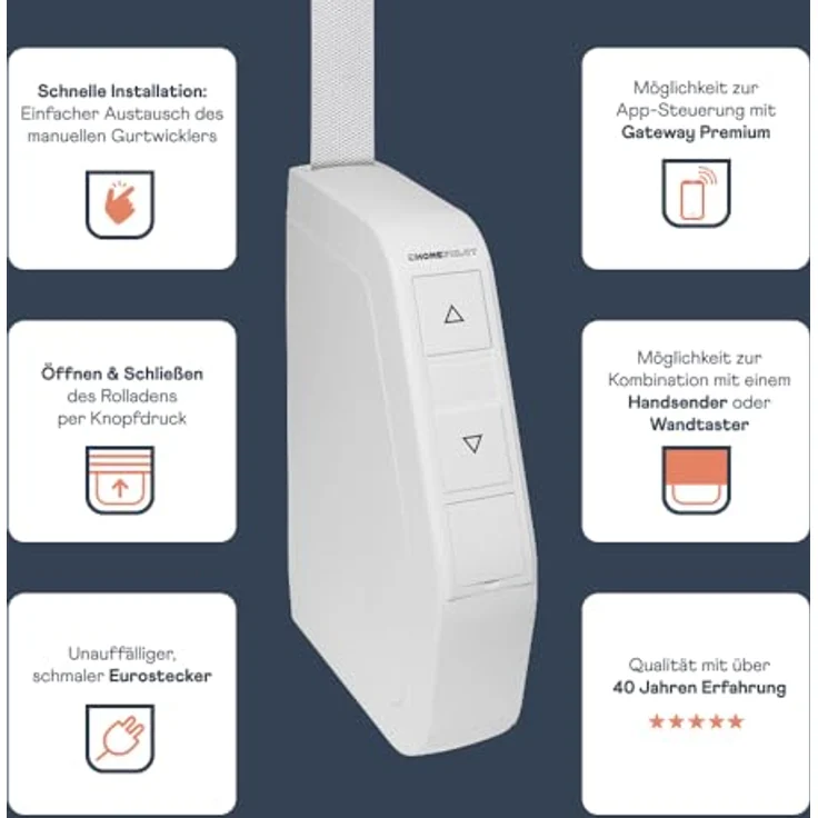 HOMEPILOT Home Pilot Pure Smart, Aufputz-Gurtwickler für Minigurt (15 mm), elektrischer Rollladenantrieb mit Smartphone-Steuerung und Energieeinsparung – Bild 5