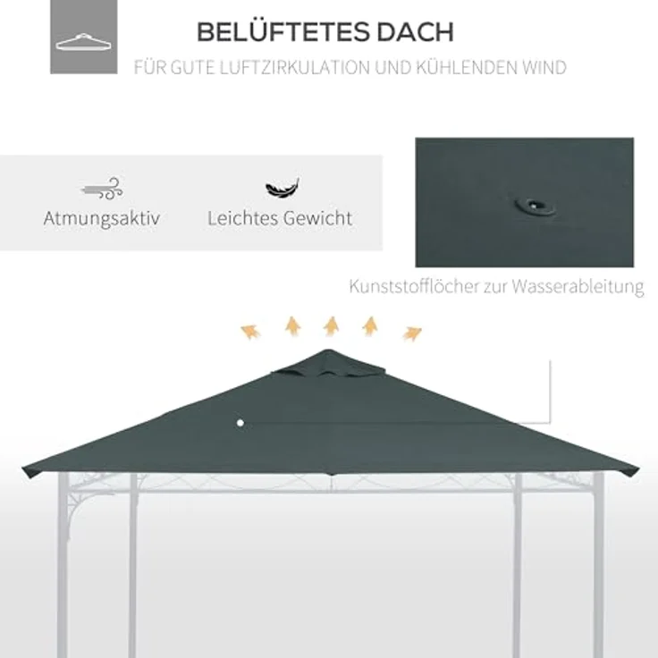 Outsunny Pavillon-Ersatzdach, Grau, 295 x 295 cm, Wasser- und UV-beständig – Bild 6