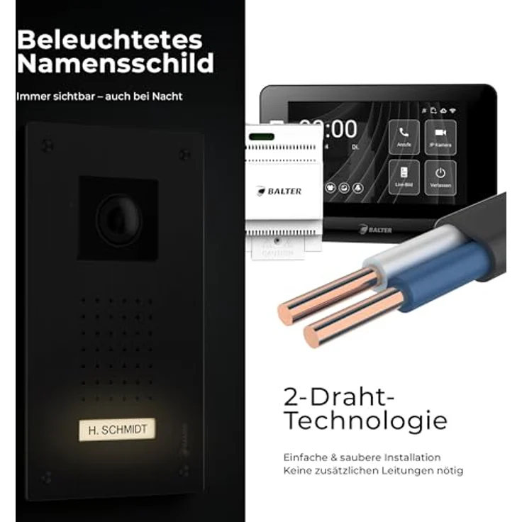 Balter ENTRI-L-SET-BLACK, Video-Türsprechanlage mit HD-Video, 7 Zoll Touchscreen, Unterputz, schwarz – Bild 8