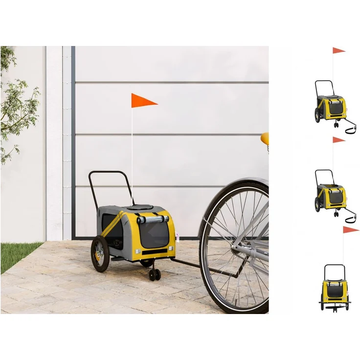 vidaXL Hunde-Transportbox Fahrradanhänger Gelb und Schwarz Oxford-Gewebe & Eisen, Robuster Rahmen, Komfortables Design, Sicheres Fahren – Bild 1