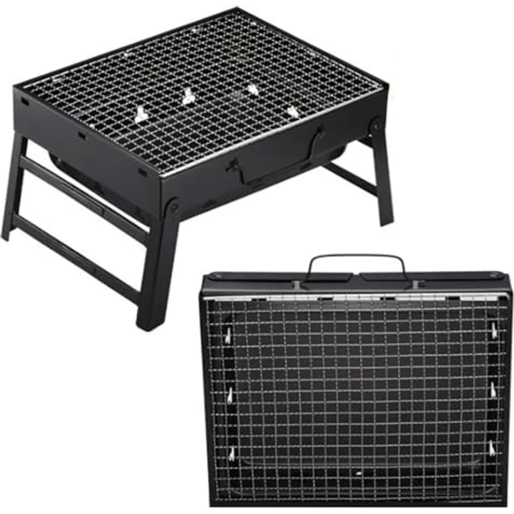 2er Set Holzkohlegrill Tragbar, 35x27x20 cm Klappgrill, tragbarer Koffergrill, BBQ Faltgrill für Camping, Picknicks, Urlaub, Strandpartys und andere Outdoor-Aktivitäten, Reisegrill, Koffergrill – Bild 1