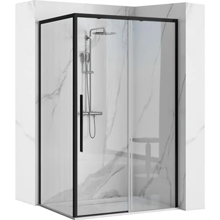 Rea SOLAR SCHWARZ Duschkabine, 90x90x195 cm, transparentes gehärtetes Sicherheitsglas 6 mm, Schiebetür, ohne Duschwanne, schwarz – Bild 1