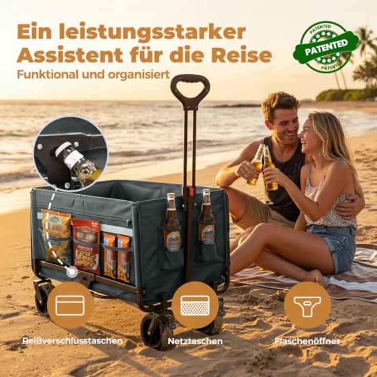 Homecall Bollerwagen Faltbar 120L+, Tragfähigkeit bis 150kg, mit Heckklappe, Regenschutz und Bremsen – Bild 5