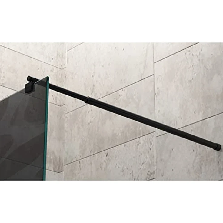 BERNSTEIN Walk-In Duschwand EX101, 140 x 200 cm, 10 mm Nano ESG Glas in Grau mit Milchglas-Muster Wave und schwarzem Profil – Bild 5