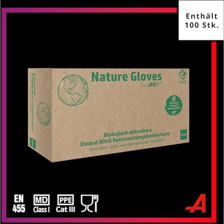 AMPri Nature Gloves by Med-Comfort: Biologisch abbaubare Nitril Einmalhandschuhe, grün, 100 Stück/Box, Größe XS, puderfrei – Bild 2
