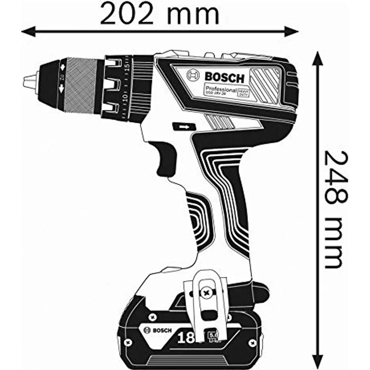 Bosch Professional 18V System Akku Schlagbohrschrauber GSB 18V-28 (max. Drehmoment: 63 Nm,max. Schrauben-D: 8 mm,Bohr-D max.: Holz-Stahl-Mauerwerk 38-13-13 mm, ohne Akkus und Ladegerät, im Karton) – Bild 3
