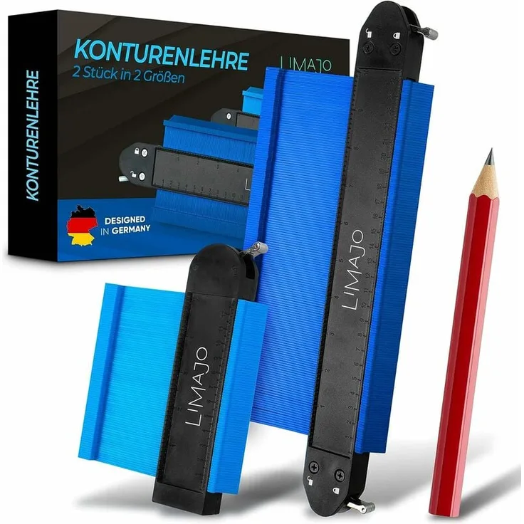 SO-TECH Premium Konturenlehre Set, 2er Set (25 & 12cm) mit doppelter Klemmung und Metall-Feststeller für präzise Konturmessung