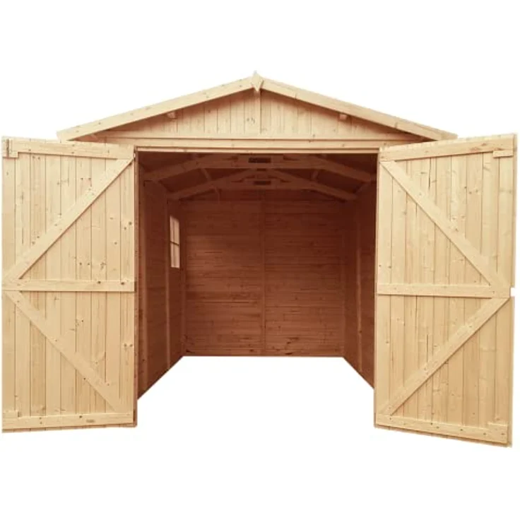 TIMBELA Holzgarage - Abstellraum mit Fenstern- H222x244x320 cm/ 6 m² - Plattenkonstruktion aus Naturholz - Gartenwerkstatt - Auto- und Geräteschuppen M105 – Bild 2