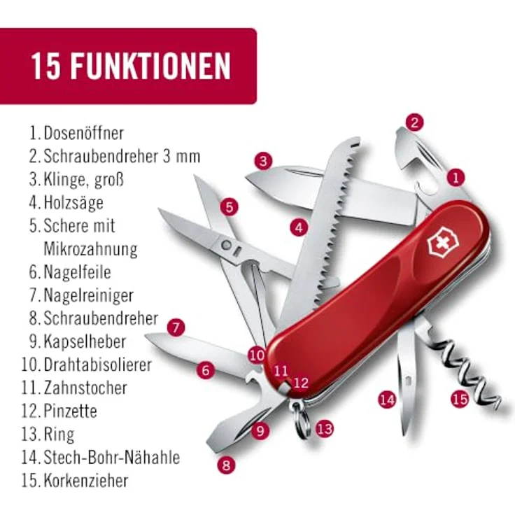 Victorinox Schweizer Taschenmesser Evolution S17, Multitool mit 15 Funktionen und Schere mit Mikrozahnung, rot – Bild 4