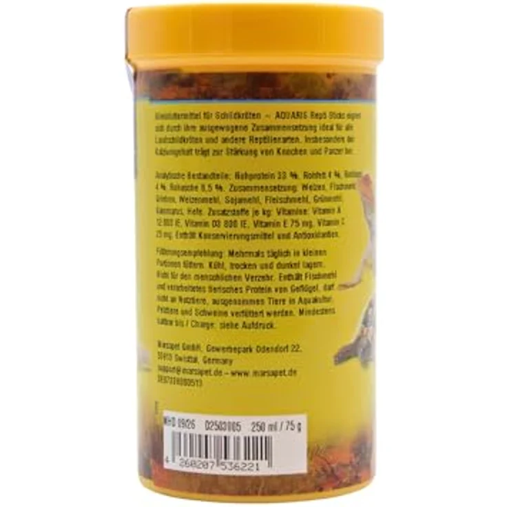Aquaris Repti Sticks Carni, Schildkrötenfutter für Wasser- und Sumpfschildkröten, 75 g / 250 ml, mit Fisch- und Garnelenproteinen, unterstützt Panzer- und Knochenstärkung – Bild 4