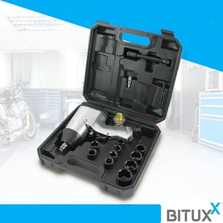 BITUXX® Druckluft Schlagschrauber Radschrauber Set 16-teilig, Pneumatik mit 311Nm, inkl. Transportkoffer und 10 Schlagnüssen – Bild 2