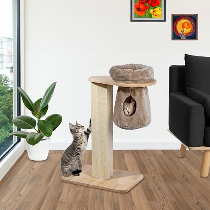 dobar® Premium Katzen-Kratzbaum Dreamy aus Holz mit Extra Großen Kratz-Stämmen - Geeignet auch für große Katzen - 35 x 60 x 100 cm - Naturholz – Bild 4