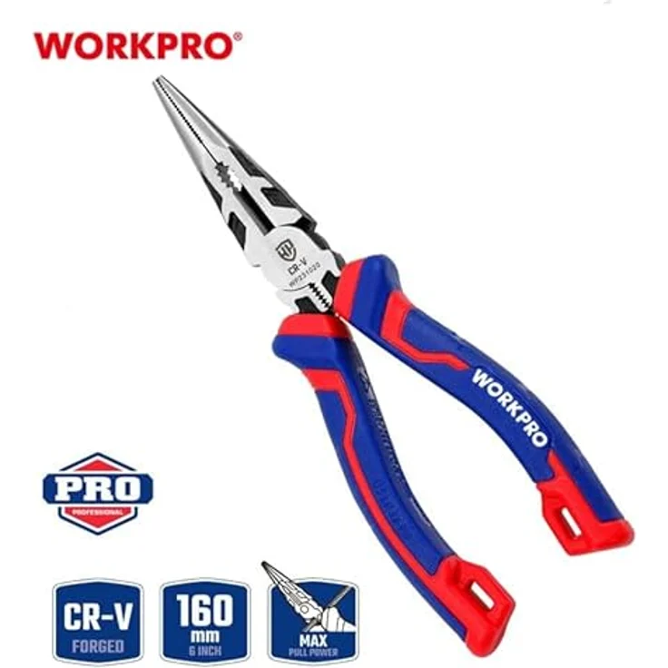 WORKPRO Flachzange mit langer Spitze, 160 mm, 22,5 x 9 x 9, Chrom-Vanadium, ergonomischer Griff – Bild 2