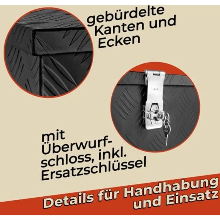Trucky Deichselbox D035, schwarze Aluminium Werkzeugbox mit abschließendem Deckel, 79 x 21 x 22 cm, wasserdicht und transportabel – Bild 4