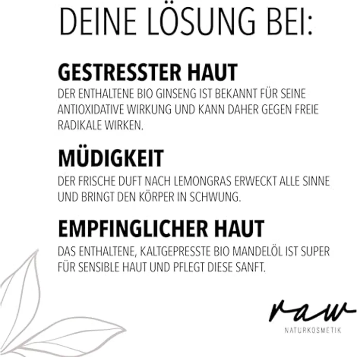 raw Kosmetik Körperöl BIO Lemongras und Ginseng, 100ml, kaltgepresste Bio Öle für gestresste und empfindliche Haut, vegan und klimaneutral – Bild 4