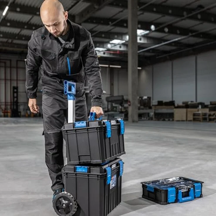 Högert Technik HT7G500 - 4 in 1 Kastenset, Werkzeugkisten auf Rädern, modularer Aufbau, staubdicht und robust mit ABS-Verschlüssen – Bild 3