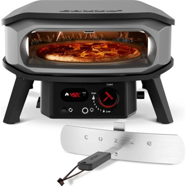 Cozze® Gas-Pizzaofen Premium Rotate 13, drehbarer Pizzastein, Backtemperatur bis 500°C, tragbar, grau/schwarz