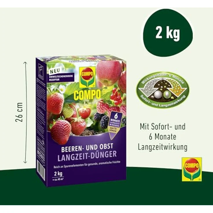 COMPO Beeren Langzeit-Dünger für Beeren, Obst und Feingemüse, umweltschonende Rezeptur, 6 Monate Langzeitwirkung, 2 kg, für 45 m² – Bild 3