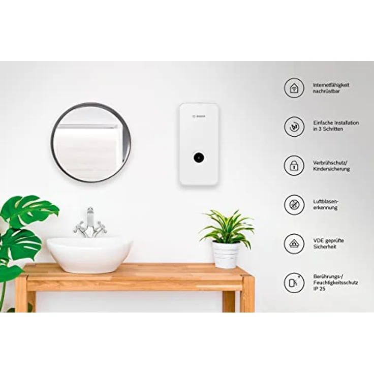 Bosch Tronic Line Durchlauferhitzer, 21/24/27 kW, elektronisch geregelt, druckfest, stufenlose Temperaturwahl, moderne Glas-Optik, weiß [Energieklasse A] – Bild 2