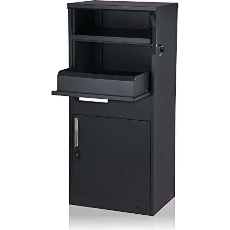 Zelsius Briefkasten mit Paketfach Neptun | pulverbeschichteter Stahl mit Edelstahl Elementen | RAL7016 Anthrazit | integrierte Rückholsperre | Bodenmontage | Paketbriefkasten, Paketbox, Parcel Box – Bild 4