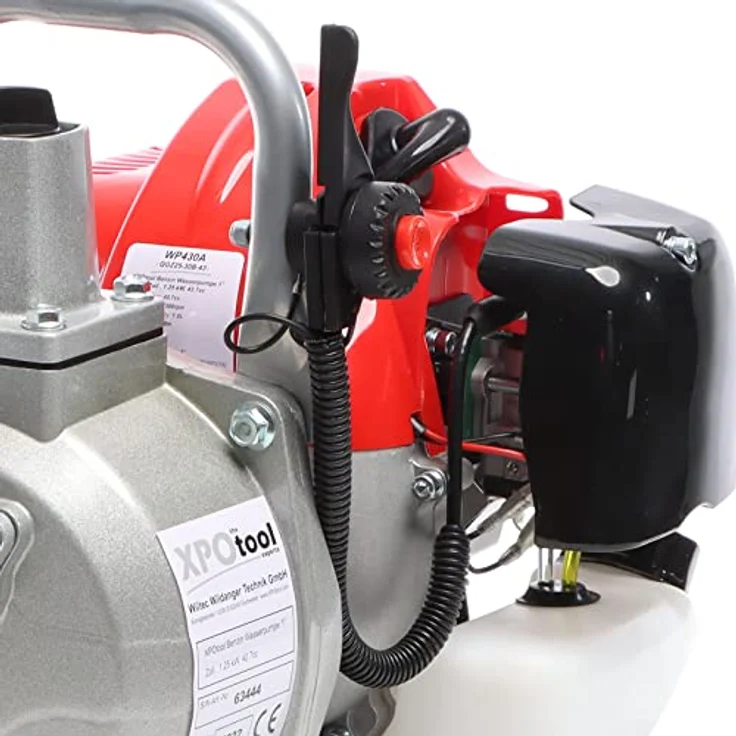 XPOtool Benzin Wasserpumpe 1,4 kW, 8.000 l/h Förderleistung, 30 m Förderhöhe, 25,4 mm Anschluss (1"), 2-Takt-Motor, geeignet für Garten und mobile Anwendungen – Bild 5