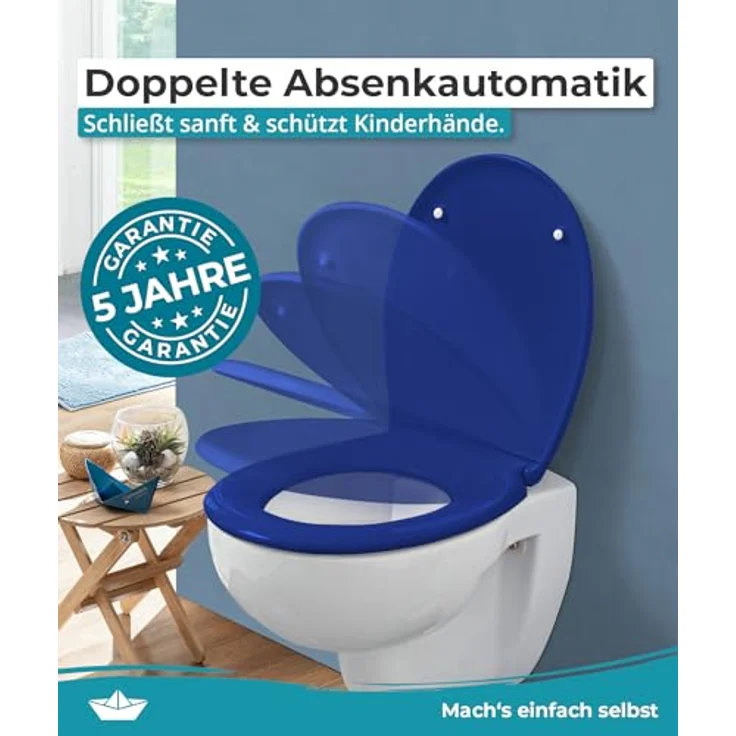Calmwaters WC Sitz Premium Blau, Absenkautomatik, antibakteriell, abnehmbar, Duroplast, 250 kg Tragkraft, Made in EU – Bild 4