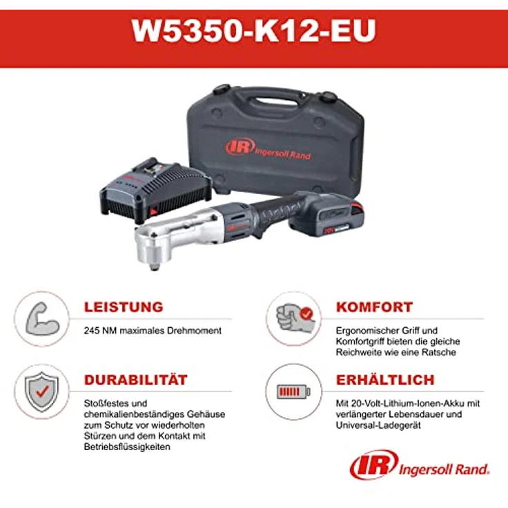 Ingersoll-Rand Schlagschrauber W5350-K12-EU, 1/2 Zoll Akku - 258 Nm Drehmoment, 1.850 U/min, ergonomischer Griff, langlebiger Motor – Bild 2