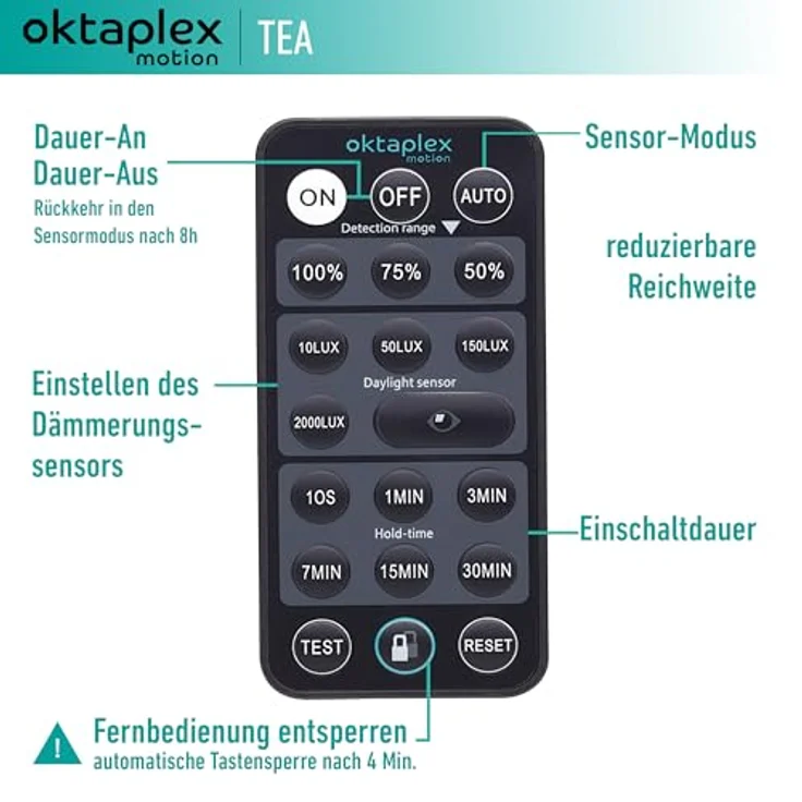 Oktaplex motion Tea Bewegungsmelder Aussen anthrazit 360 Grad inkl. Fernbedienung Infrarot-Sensor 9m Reichweite 230V IP65 – Bild 3