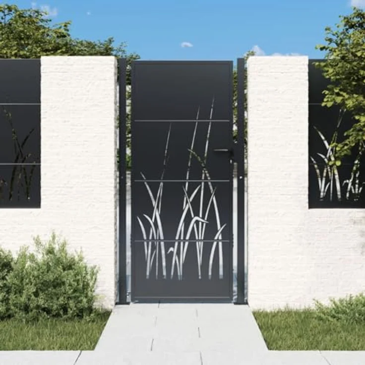vidaXL Gartentor Anthrazit 105x180 cm Stahl Gras-Design Abschließbar 3 Schlüssel – Bild 2