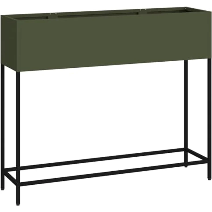 vidaXL Olivgrüner rechteckiger Pflanzkübel Stylischer Metall Pflanzenbehälter Für Innen und Außen 100 x 26 x 82 cm Modern Garten Deko Akzentständer Balkon – Bild 1