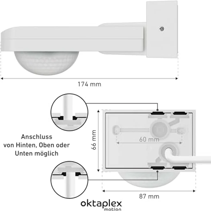 Oktaplex motion 360 Grad Bewegungsmelder, Außenbewegungsmelder mit Dämmerungssensor, 9 m Reichweite, IP65, mit Fernbedienung, schwenkbar, weiß (2er Set) – Bild 6