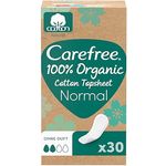 Carefree 100% Organic Cotton Topsheet Normal, parfümfrei Slipeinlagen aus 100% Bio-Baumwolle, 30 Stück, für sensible Haut