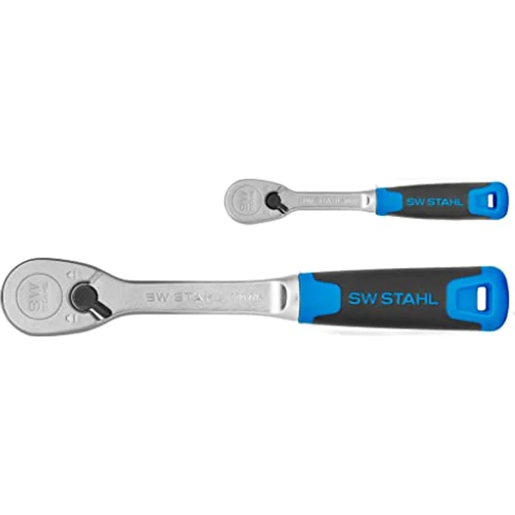 SW-Stahl 06096L Umschaltknarrensatz 2-teilig, 1/4 und 1/2 Zoll Ratsche bis 1.075 Nm, feinverzahnt mit 90 Zähnen, ergonomischer 2-Komponenten-Griff – Bild 1