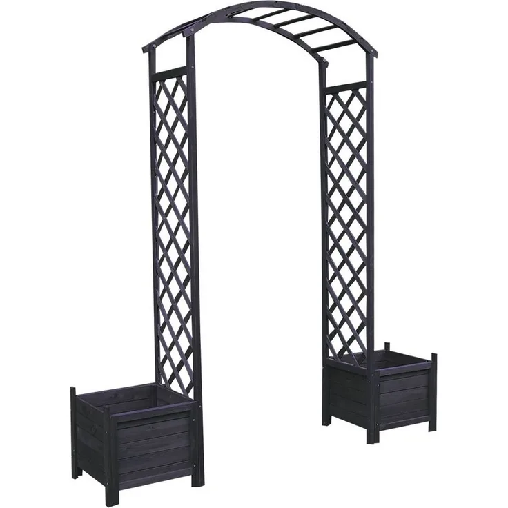 Feel2Home Rosenbogen Schwarz + Blumenkübel Spalier Rankhilfe Gitter Holz Pergola - Preisvergleich