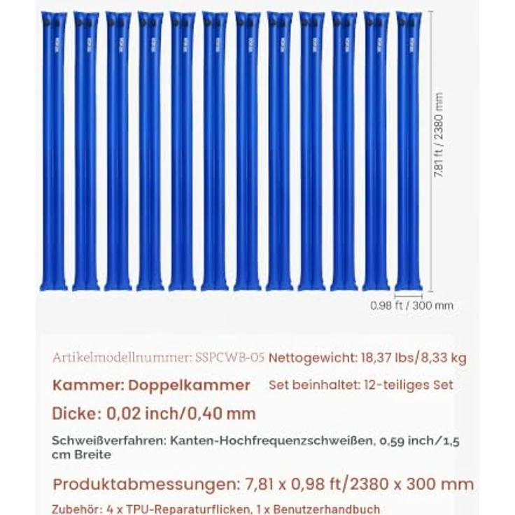VEVOR Pool Beschwerungssack, 12er Set, 238 cm, 0,4 mm dicke PVC-Säcke mit Gewichten und auslaufsicherem Schraubverschluss, blau – Bild 7