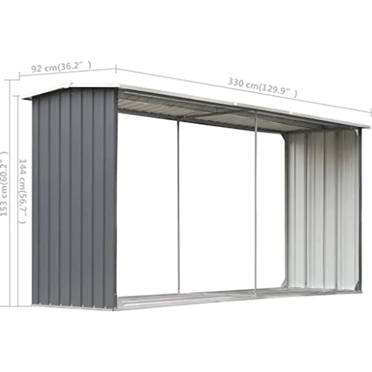 vidaXL Brennholzlager Stahl 330x92x153cm Kaminholzunterstand Brennholzregal – Bild 4