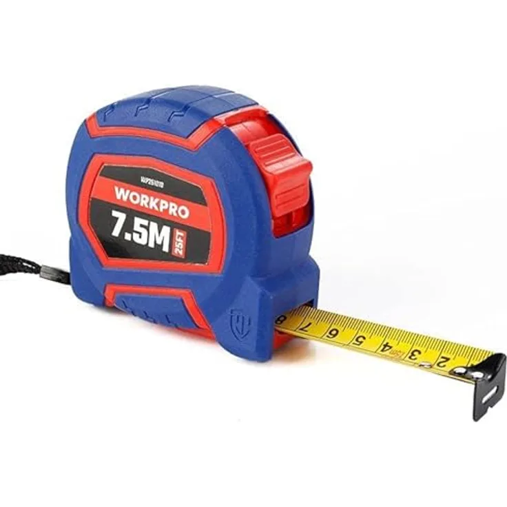 WORKPRO WP261010, 7,5 m x 25 mm nylonummanteltes gelbes Stahlbandmaß, langlebig und hochflexibel