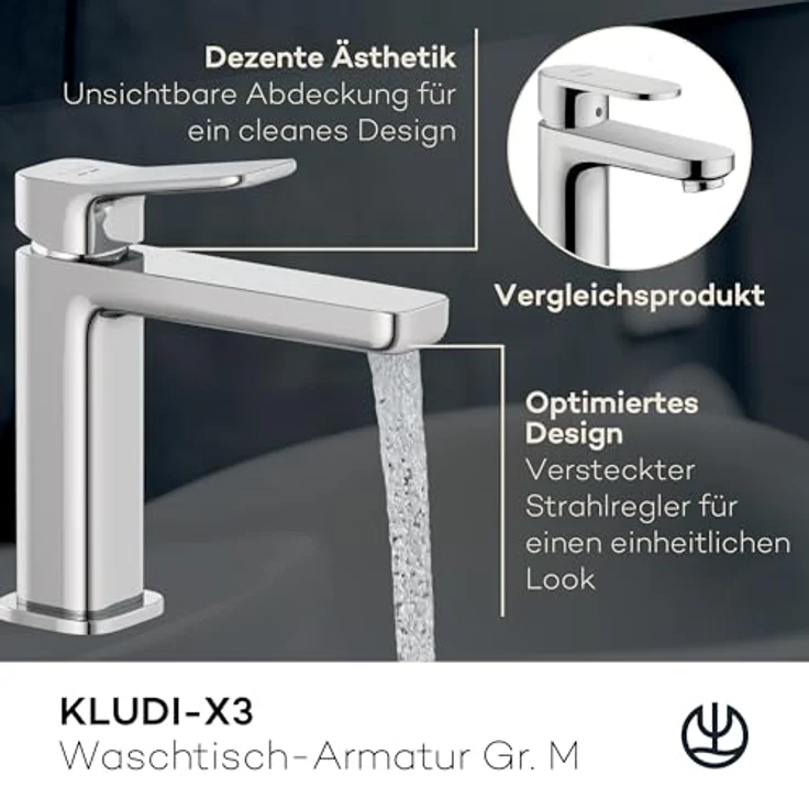 OTTO KLUDI-X3 Waschtischarmatur 422880581, Einlochmontage, Chrom, Keramikkartusche mit Heißwasserbegrenzung, Durchflussmenge 45 l/min. – Bild 2
