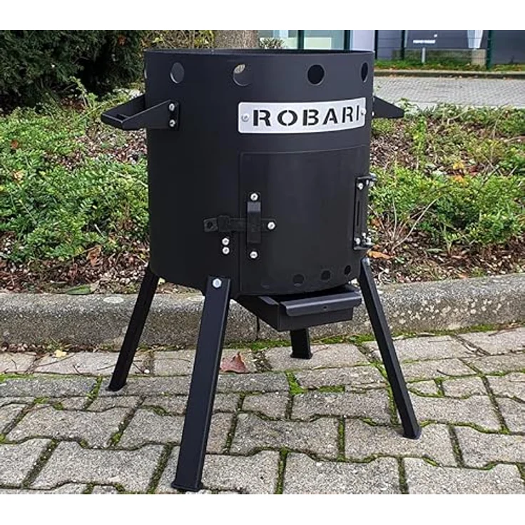 ROBARI Feuerofen + Gusseisen Kasan 12 L mit Alu-Deckel, schwarz, Outdoorküche, Ø 40 cm, 19 kg – Bild 2