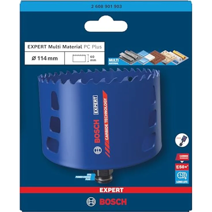 Bosch EXPERT Multi Material Power Change Plus-Lochsäge, Ø 114 mm für Holz mit Metall und Ziegelstein, überragende Lebensdauer, Professional Zubehör Bohrmaschine – Bild 2