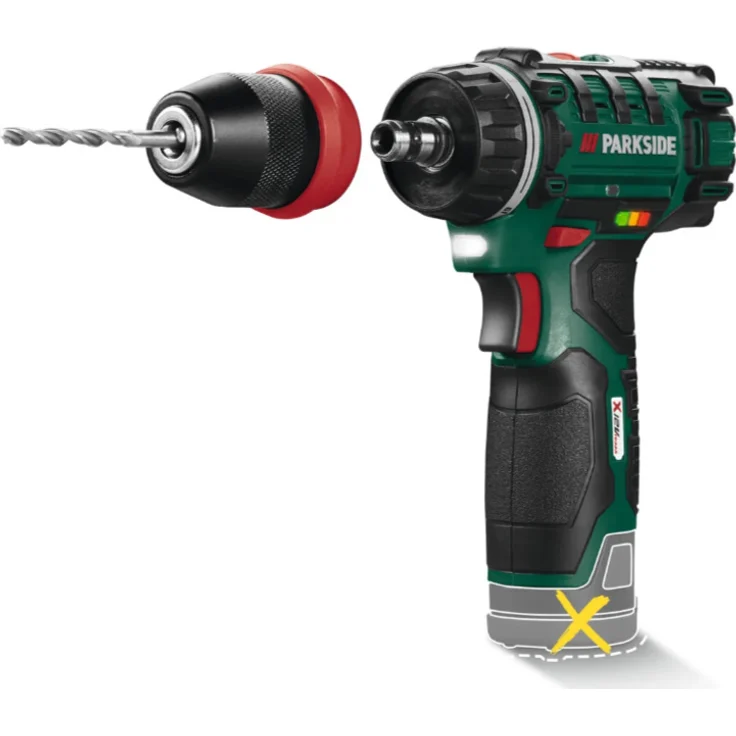 PARKSIDE® Akku-Bohrschrauber »PBSA 12 E4«, 2-Gang-Getriebe mit 19 Drehmomentstufen, inkl. 8 Schraubbits und 8 HSS-Bohrern, kompakt und mit LED-Werkstückbeleuchtung