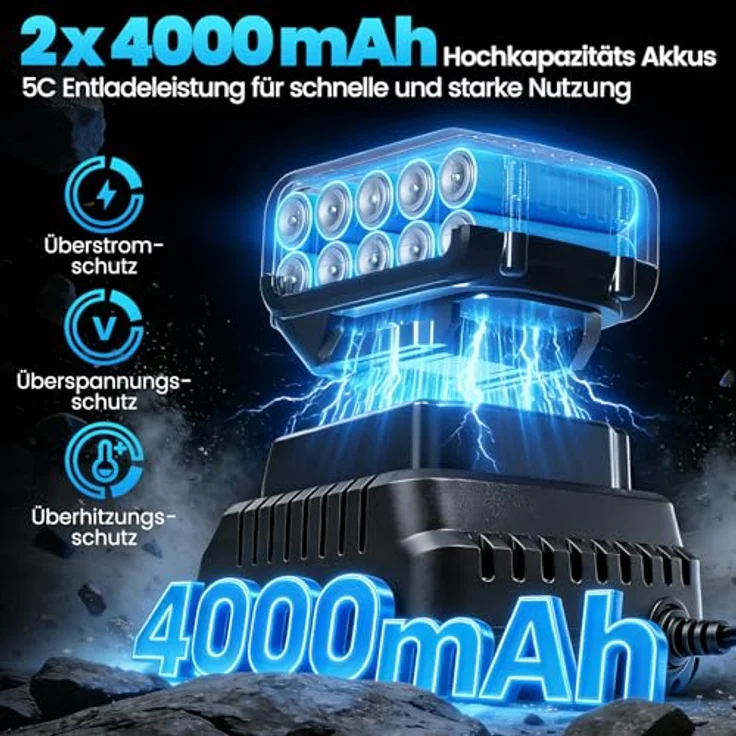 Bundviel Akku Schlagschrauber, 1000 Nm, bürstenlos, 3600 U/min, 2x 4.0Ah Akku & Schnellladegerät, 5 Schlagbuchsen für Autoreifen und Automobilmontage – Bild 4