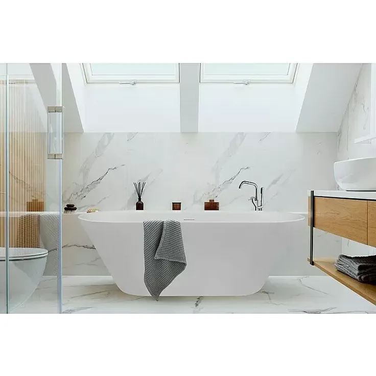 Ottofond Eko Freistehende Badewanne, 150 x 75 cm, Sanitäracryl, weiß, mit zwei Rückenschrägen und Mittelablauf