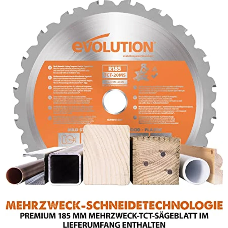 Evolution R185SMS-Li Akku-Gleitgehrungssäge mit Mehrzweck-Schneide, 45° Fasen-, 50° Gehrungsschnitte, 850 W – 185 mm TCT-Sägeblatt im Lieferumfang enthalten, 3 Jahre Garantie – Bild 3