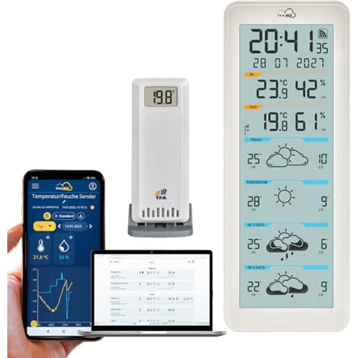 TFA .me ID-06, Wetterstation, Weiss, mit präzisen Messdaten für Temperatur und Luftfeuchtigkeit – Bild 1