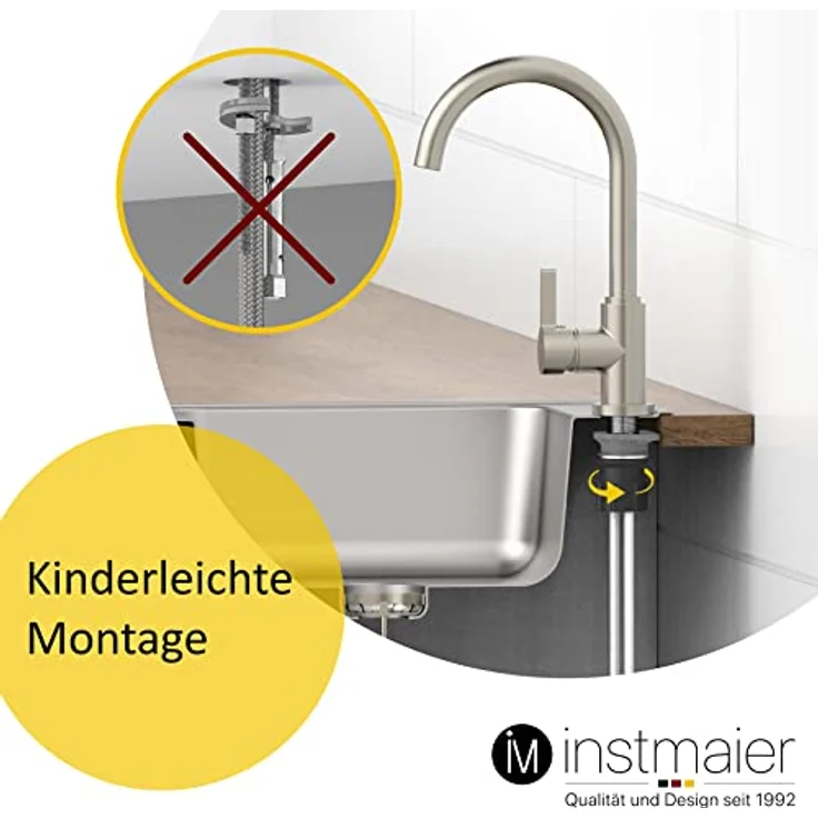 instmaier Küchenarmatur K3, 360° schwenkbare Hochdruck-Armatur mit hohem Auslauf, Edelstahl-Optik – Bild 4