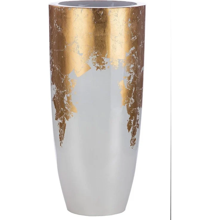 GILDE Pflanzgefäß Konus, elegantes Übertopf in gold-weiß, H. 75cm x D. 35cm, wasserdicht für Indoor-Nutzung