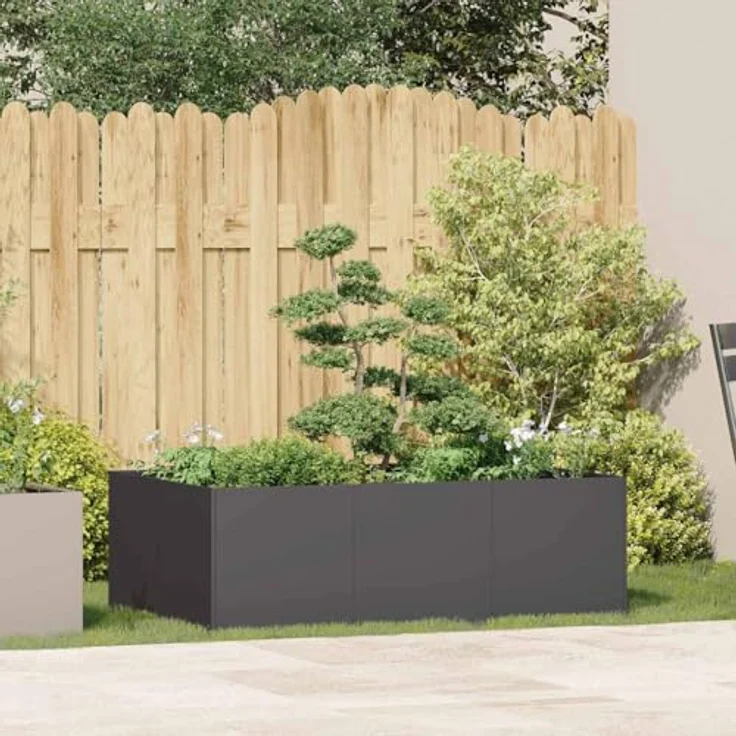vidaXL Pflanzkübel Schwarz 120x80x40 cm Stahl, Pflanzgefäß mit viel Platz für Pflanzen und Gemüse – Bild 3