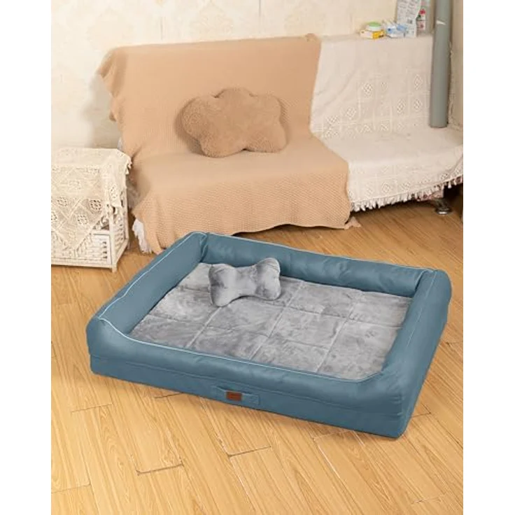 RAIKOU Hundebett mit abnehmbarem Kissen, gepolstert und waschbar – Hochwertiges Tierbett für Ihren treuen Begleiter (Blau, 100 * 80 * 9cm) – Bild 5